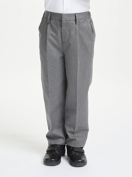 John Lewis Boys' Adjustable Waist Straight Leg Cotton School Trousers - view 2, Grey