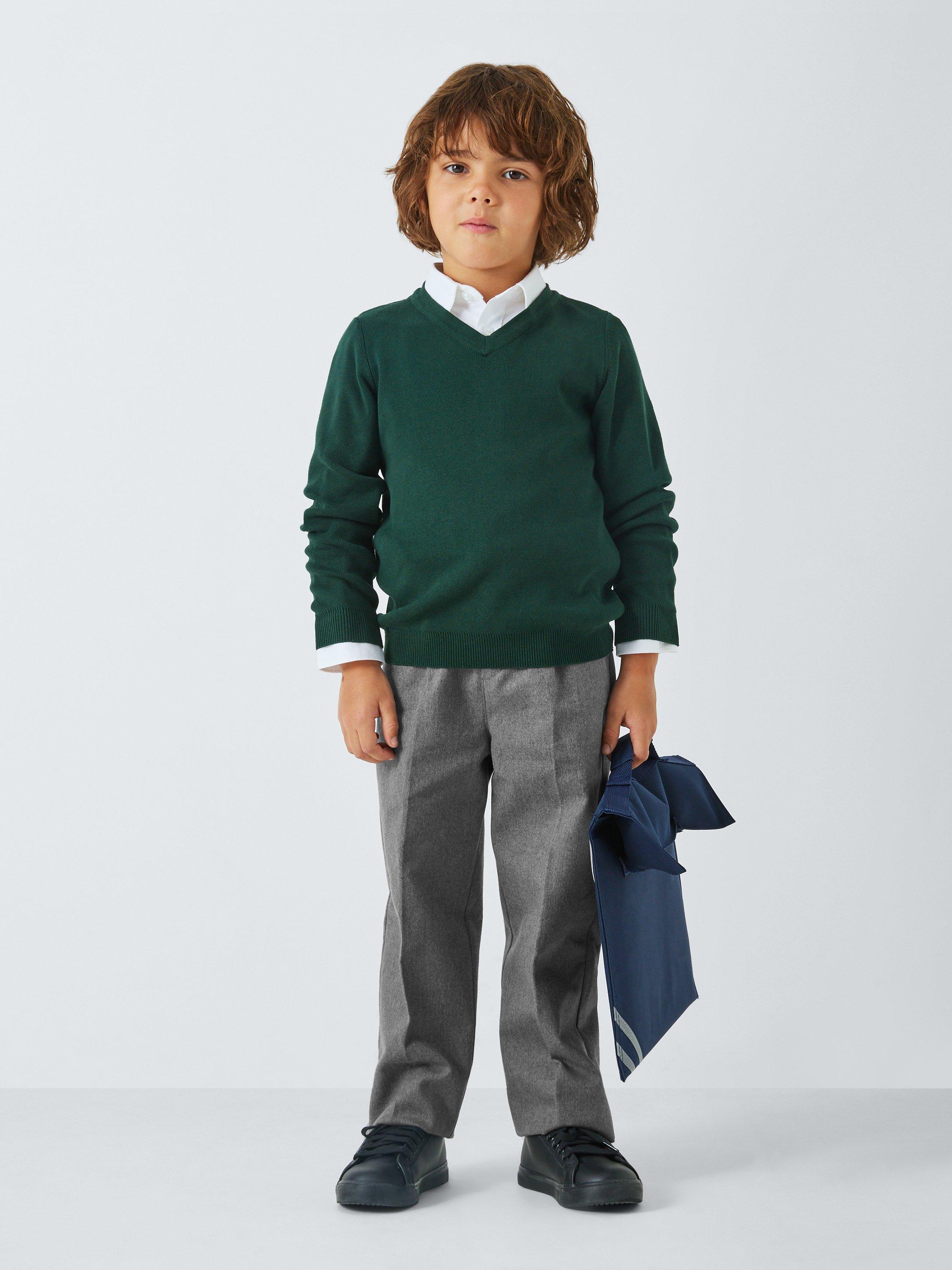 Product image 3 of 8, which shows John Lewis Boys' Adjustable Waist Straight Leg Cotton School Trousers, Grey, 18 years