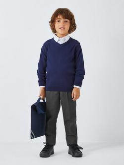 John Lewis Boys' Adjustable Waist Slim Fit School Trousers - view 2, Grey