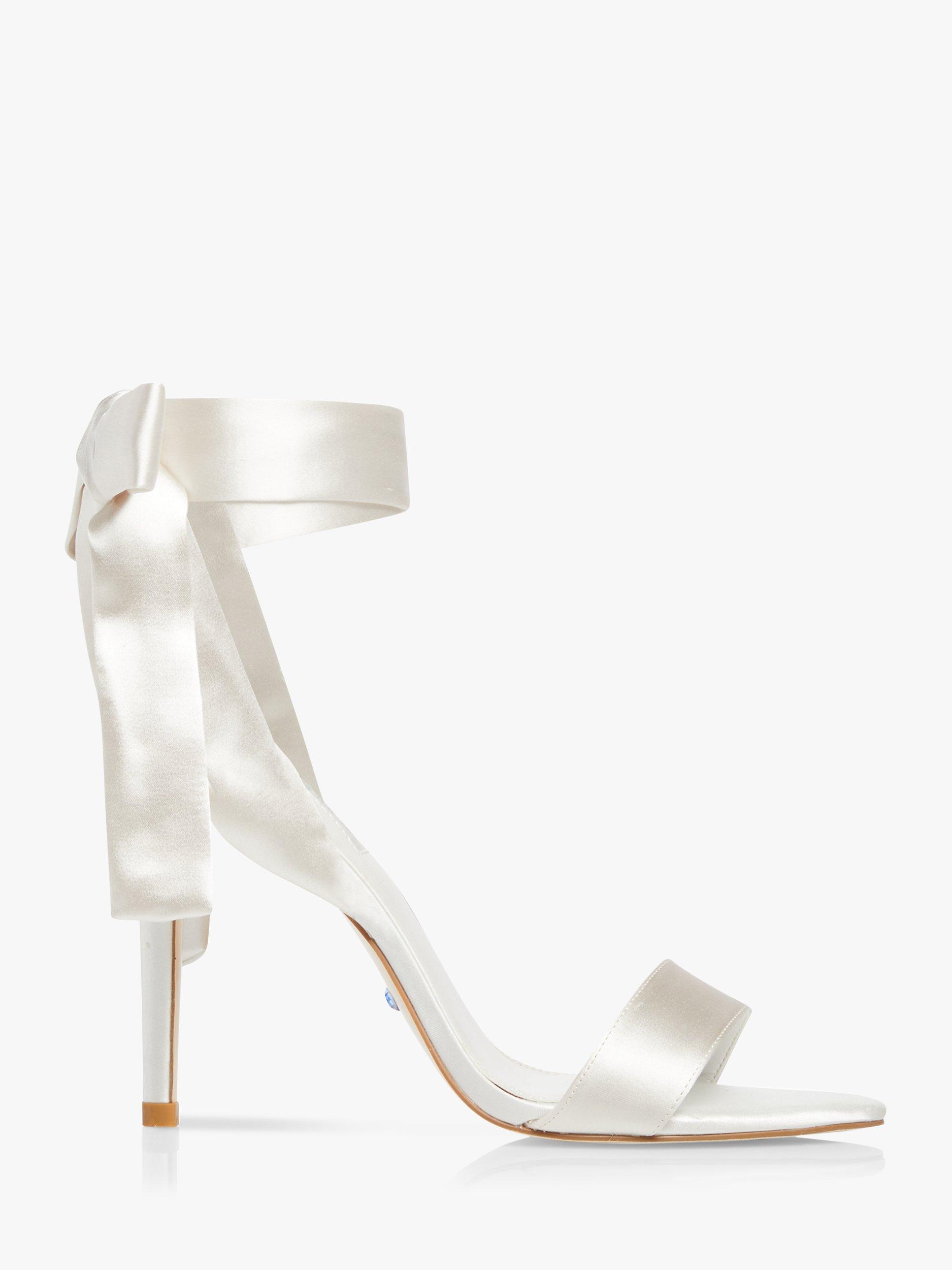 Product image 1 of 5, which shows Dune Bridal Collection Mirelle Satin Ribbon Tie Sandals, Ivory, 3