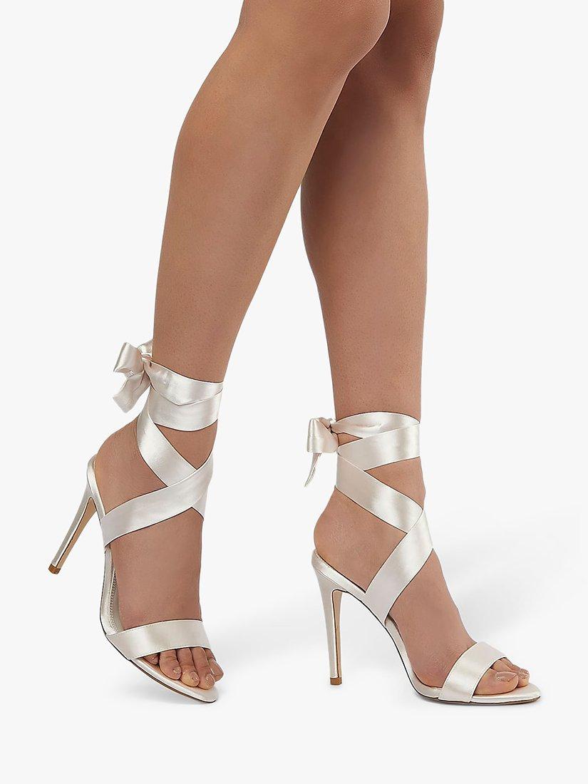 Product image 2 of 5, which shows Dune Bridal Collection Mirelle Satin Ribbon Tie Sandals, Ivory, 3