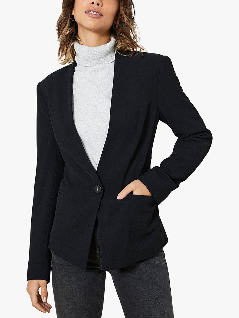 Mint Velvet Tailored Twill Collarless Blazer, Black