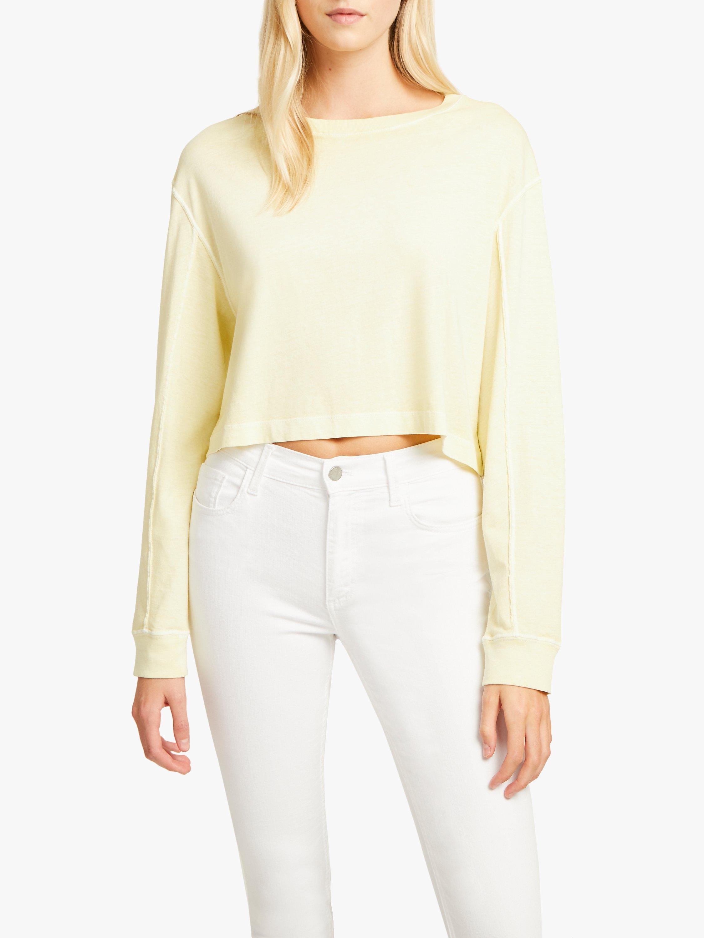 Product image 1 of 6, which shows French Connection Zinnina Cropped Sweatshirt, Super Lemon, M