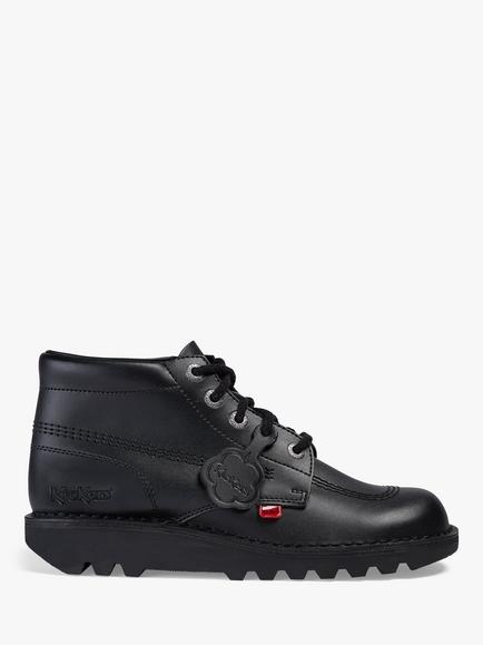 Kickers Kids' Kick Hi Zip Leather Boots, Black, Black