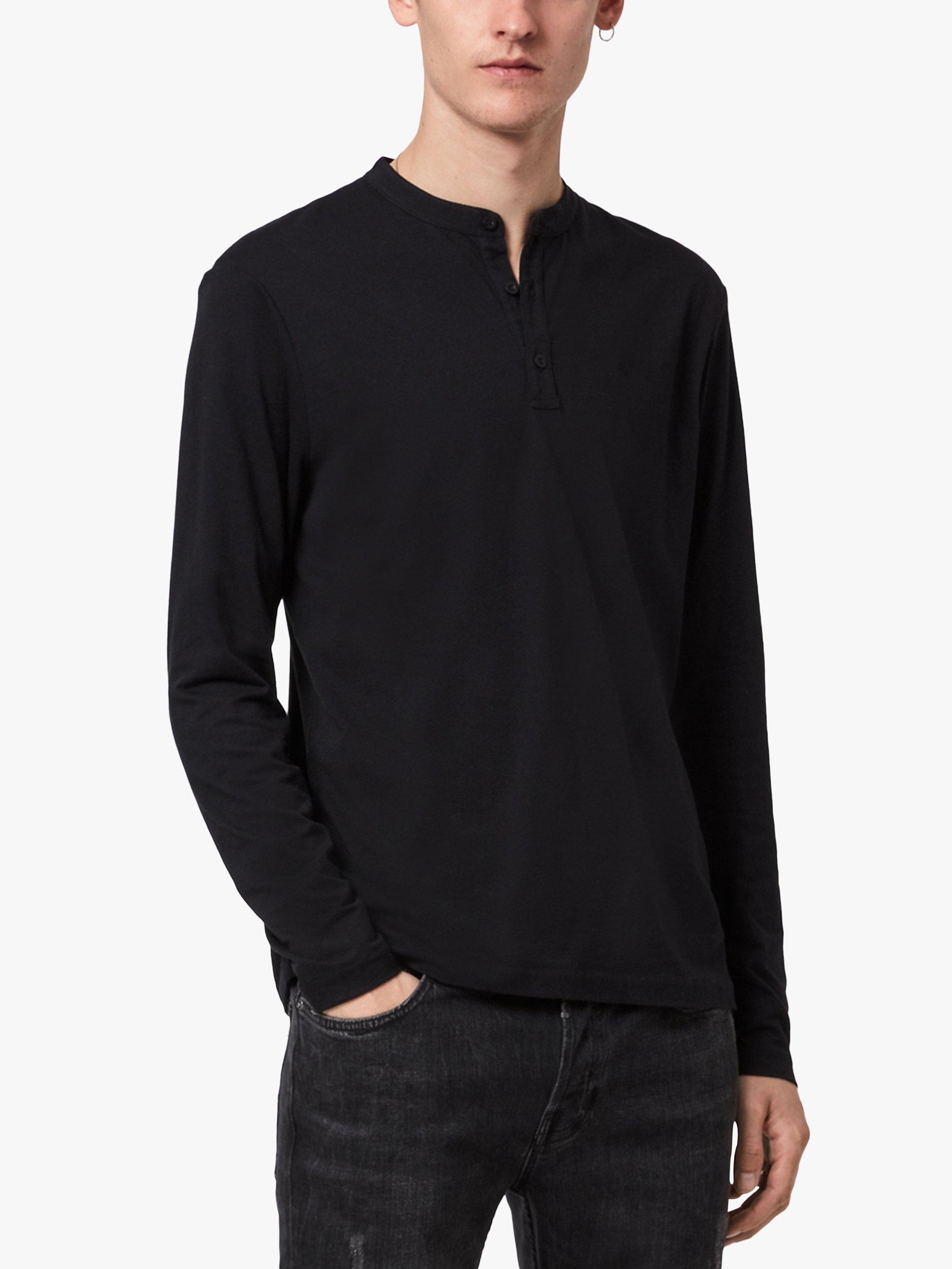AllSaints Kershaw Long Sleeved Henley Top, Jet Black