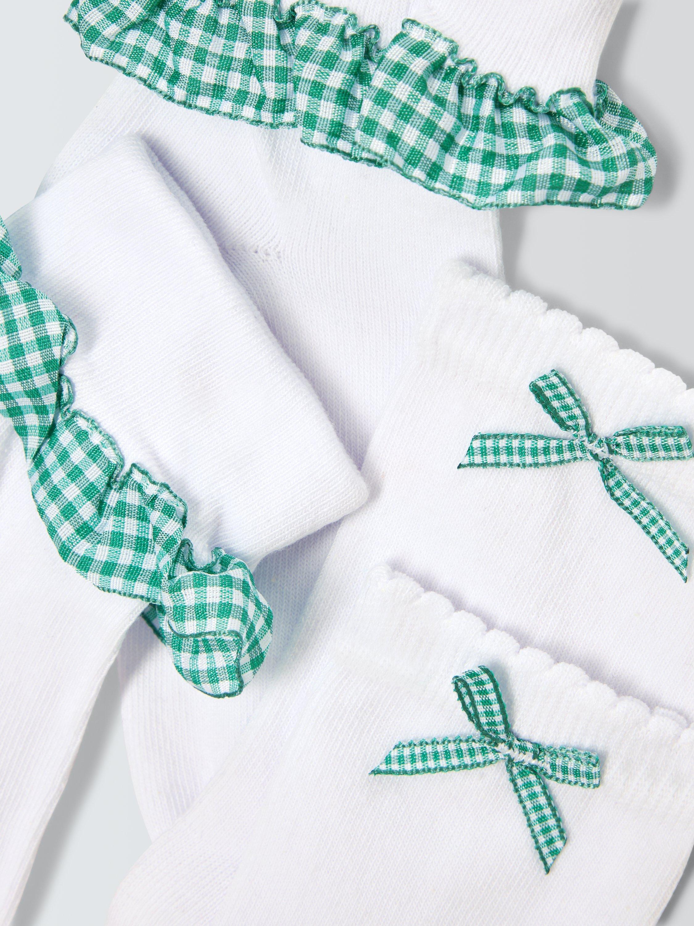 John Lewis Children's Gingham Trim Socks, Pack of 5, White/Green, 6-8.5 Jnr