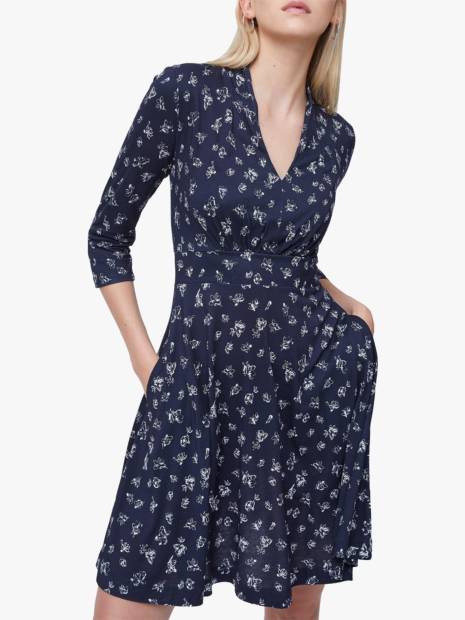 French Connection Fayola Ditsy Blossom Jersey Dress, Utility Blue/Summer White