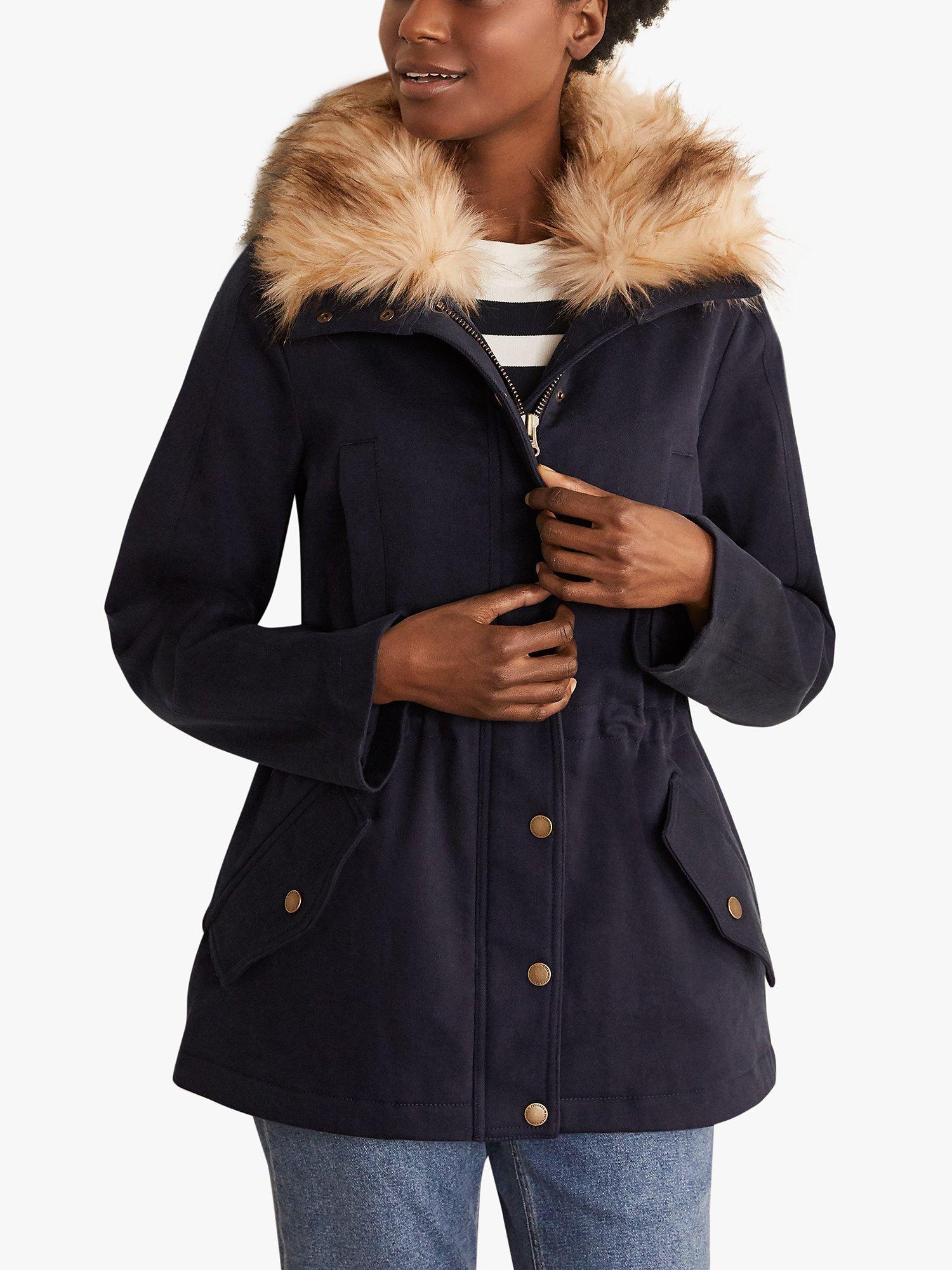 Boden Kentwell Faux Fur Trim Parka, Navy