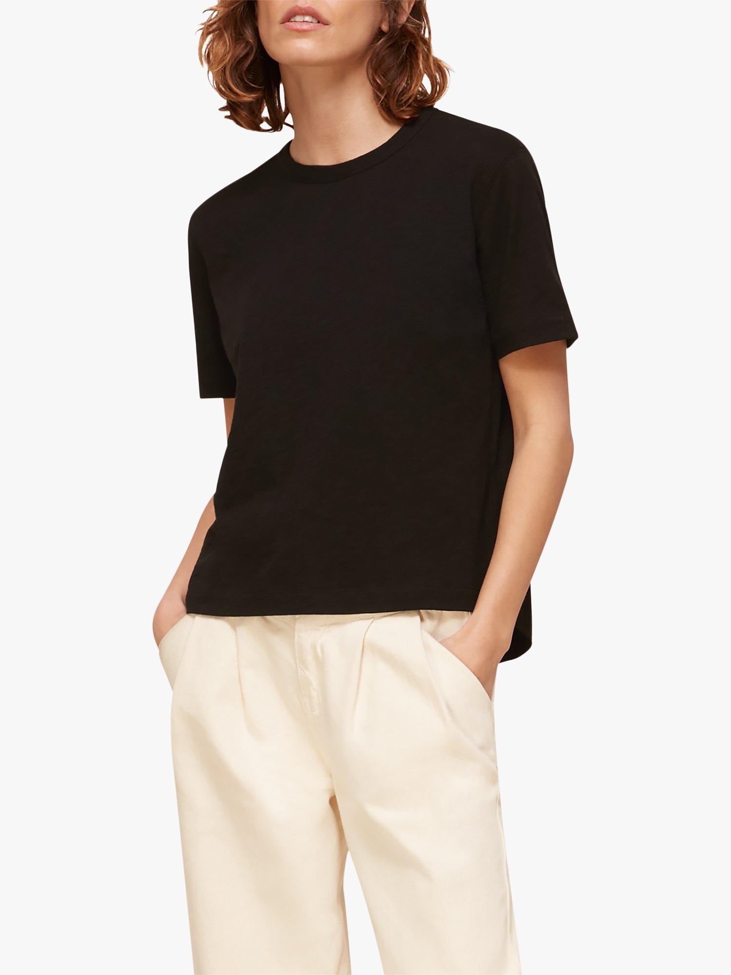 Product image 1 of 3, which shows Whistles Emily Ultimate Short Sleeve T-Shirt, Black, XS