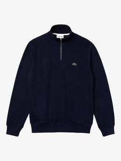 Lacoste Cotton Stand Up Zip Neck Sweatshirt, Navy, Navy