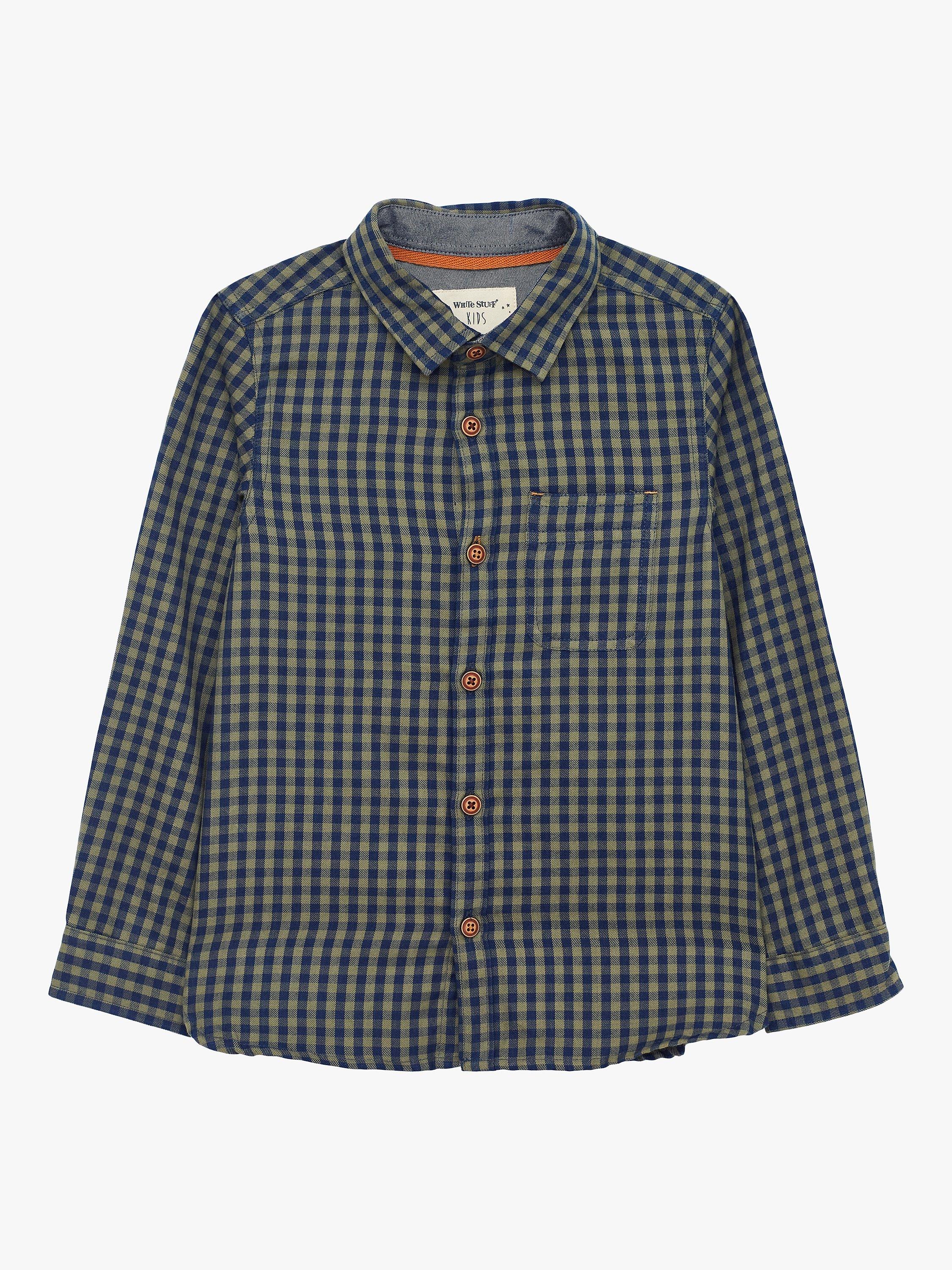 White Stuff Kids' Besom Check Shirt, Dark Green
