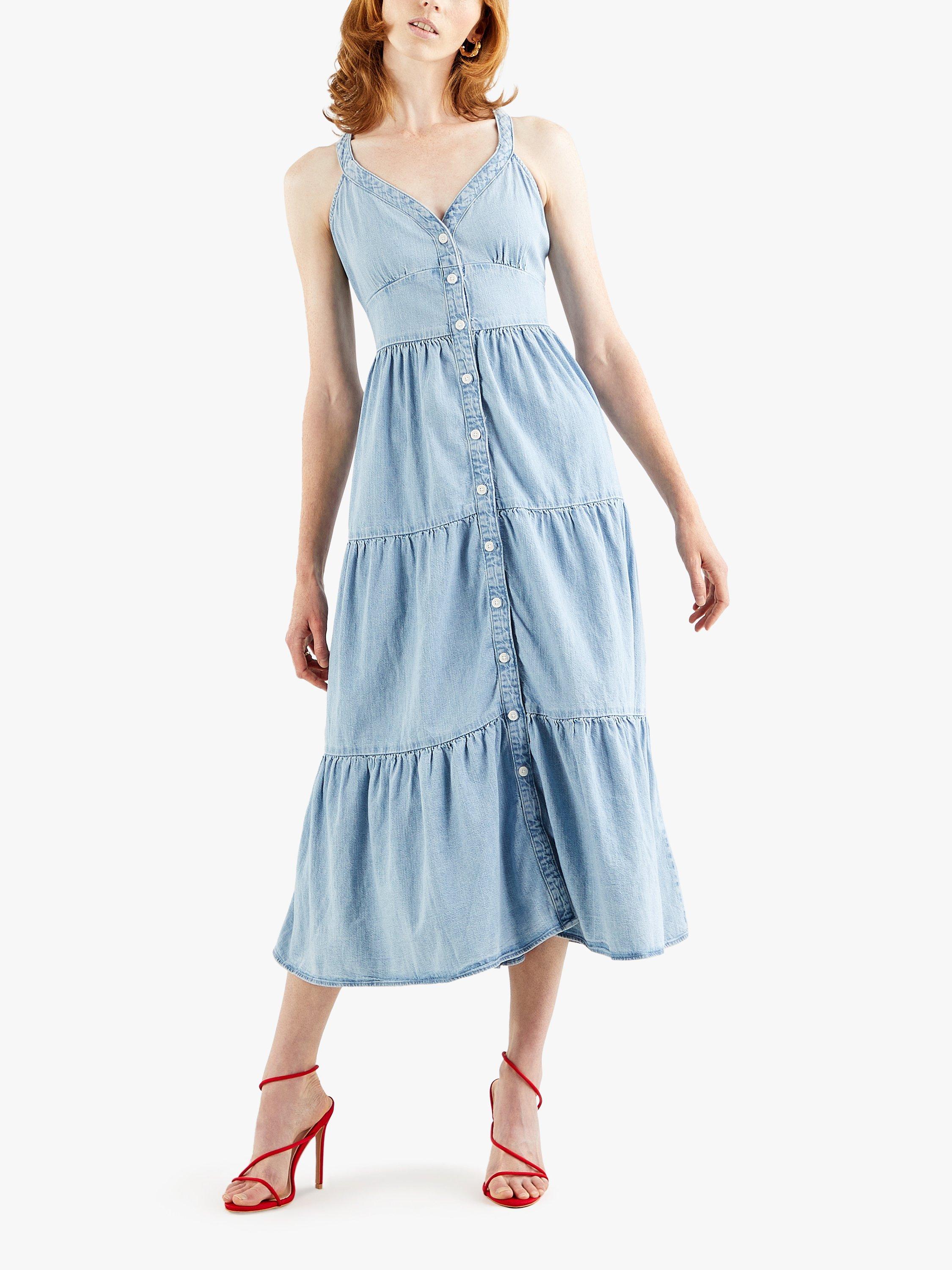 Levi's Sabine Denim Tiered Midi Dress, Light Indigo
