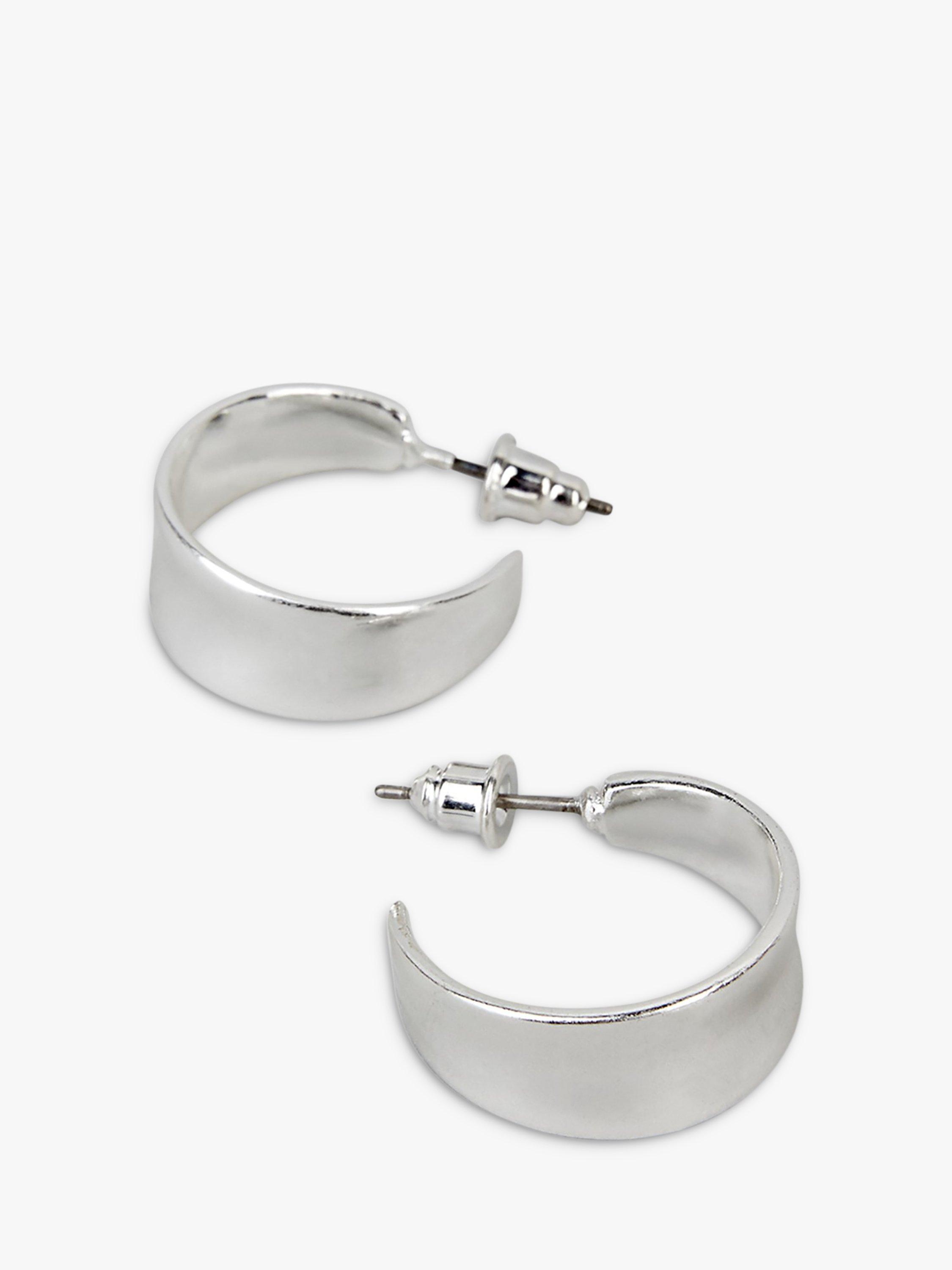 HUSH Coca Tapered Hoop Earrings, Silver, one size