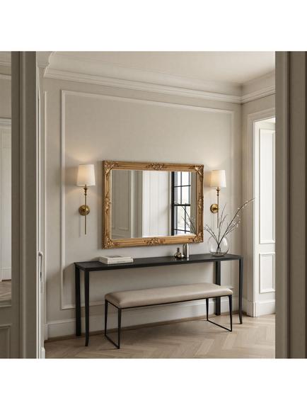 Yearn Baroque Rectangular Wood Framed Wall Mirror - view 2, Gold