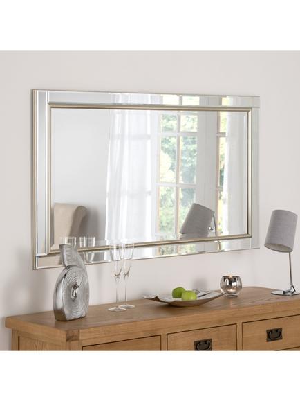 Yearn Rectangular Wood Framed Wall Mirror, Champagne, Champagne