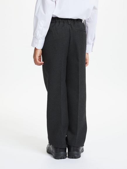 John Lewis Boys' Adjustable Waist Generous Fit Stain Resistant School Trousers - view 2, Charcoal Grey