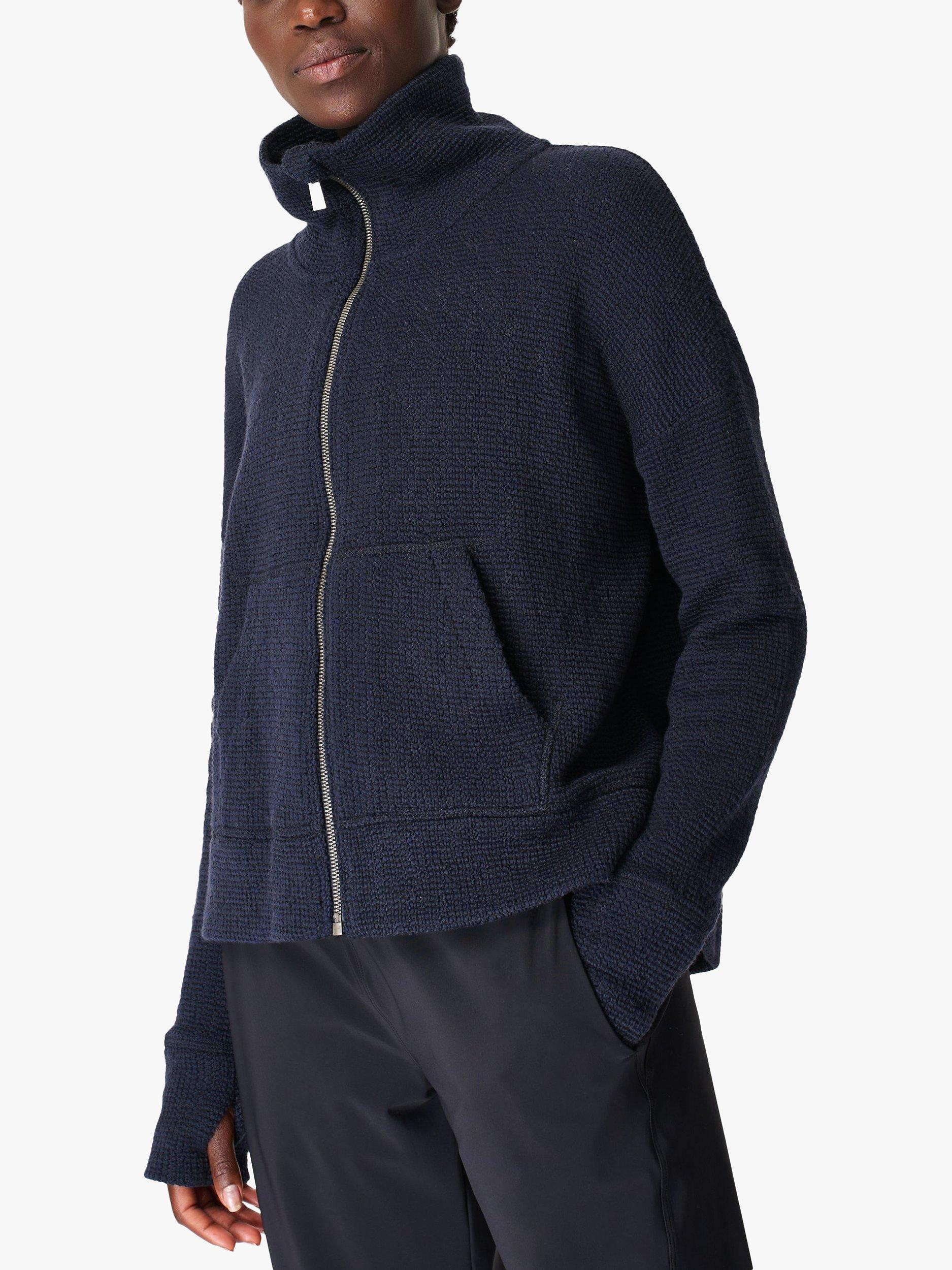 Sweaty Betty Restful Boucle Zip Through Jumper, Navy