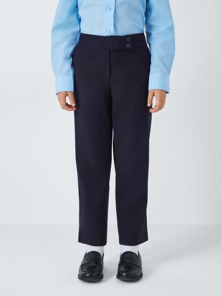 John Lewis Girls' Adjustable Waist Button School Trousers, Navy