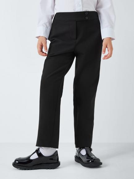 John Lewis Girls' Adjustable Waist Button School Trousers, Black