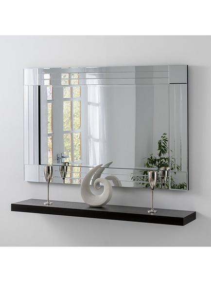 Yearn Bevelled Glass Square Corner Rows Rectangular Frame Wall Mirror, Clear/Black, Clear/Black
