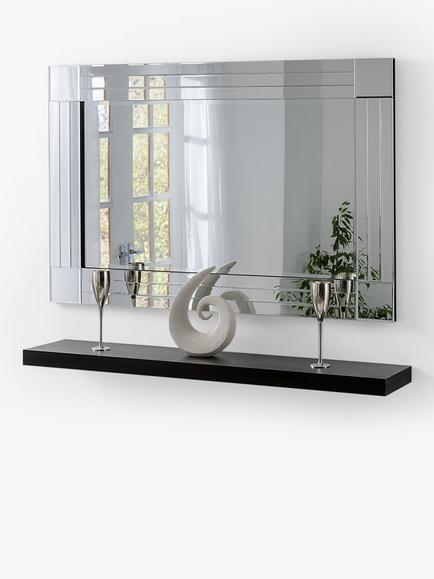 Yearn Bevelled Glass Square Corner Rows Rectangular Frame Wall Mirror, Clear/Black - view 2, Clear/Black