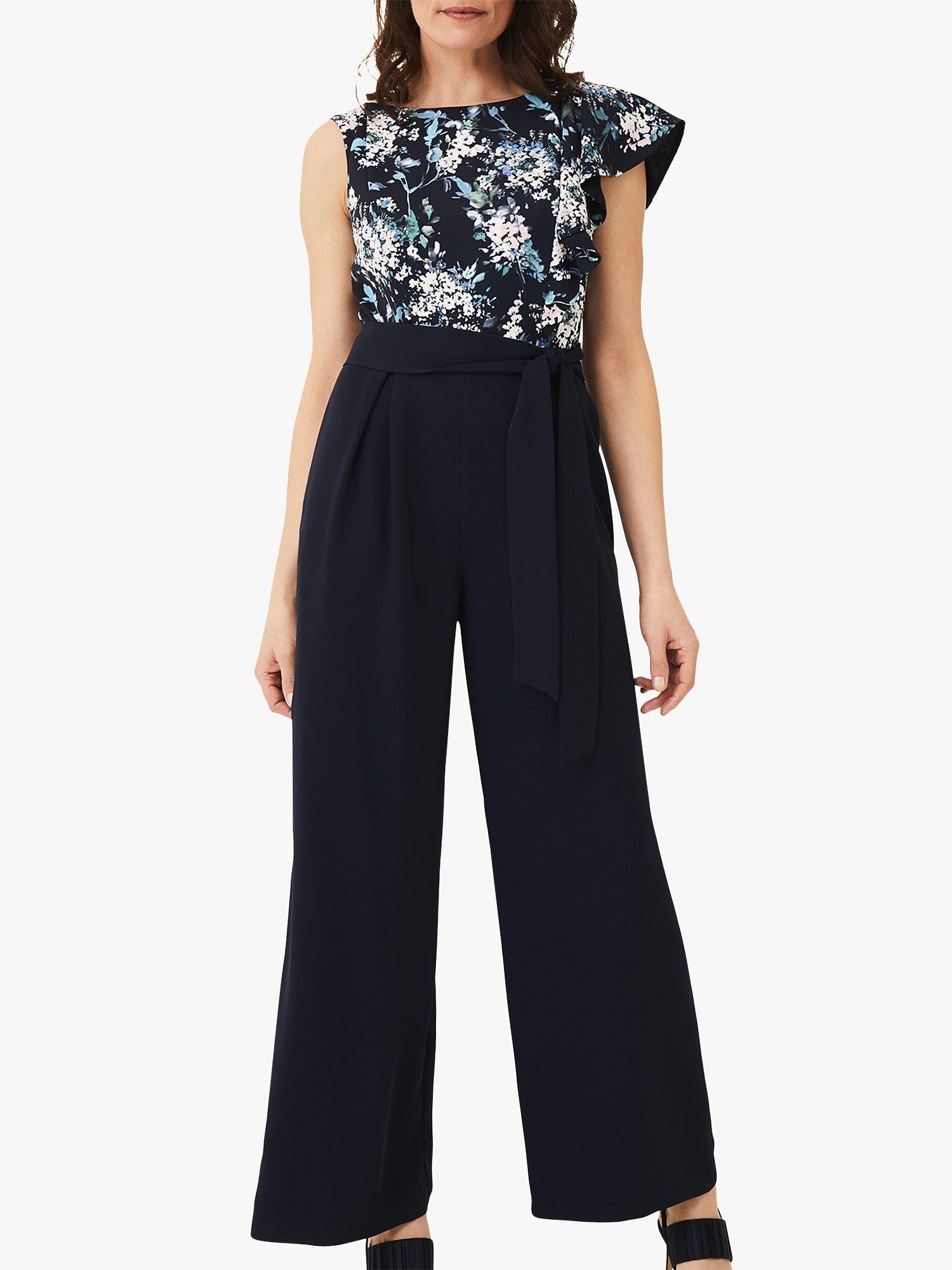 Product image 1 of 7, which shows Phase Eight Casey Floral Bodice Jumpsuit, Blue/Multi, 12