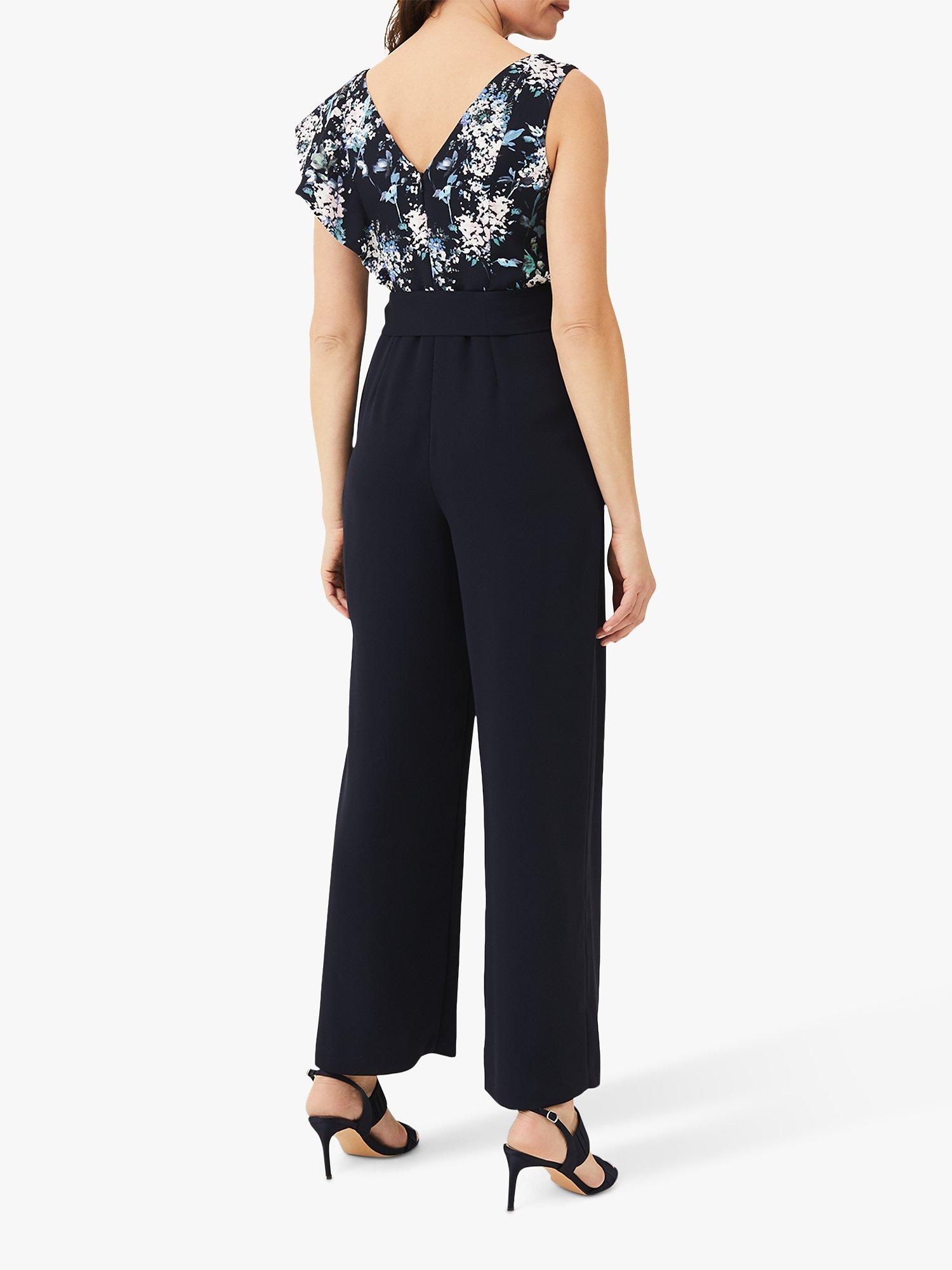 Product image 2 of 7, which shows Phase Eight Casey Floral Bodice Jumpsuit, Blue/Multi, 12