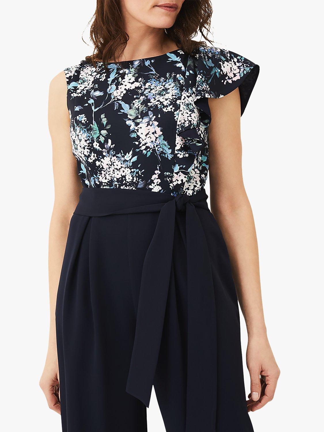Product image 3 of 7, which shows Phase Eight Casey Floral Bodice Jumpsuit, Blue/Multi, 12