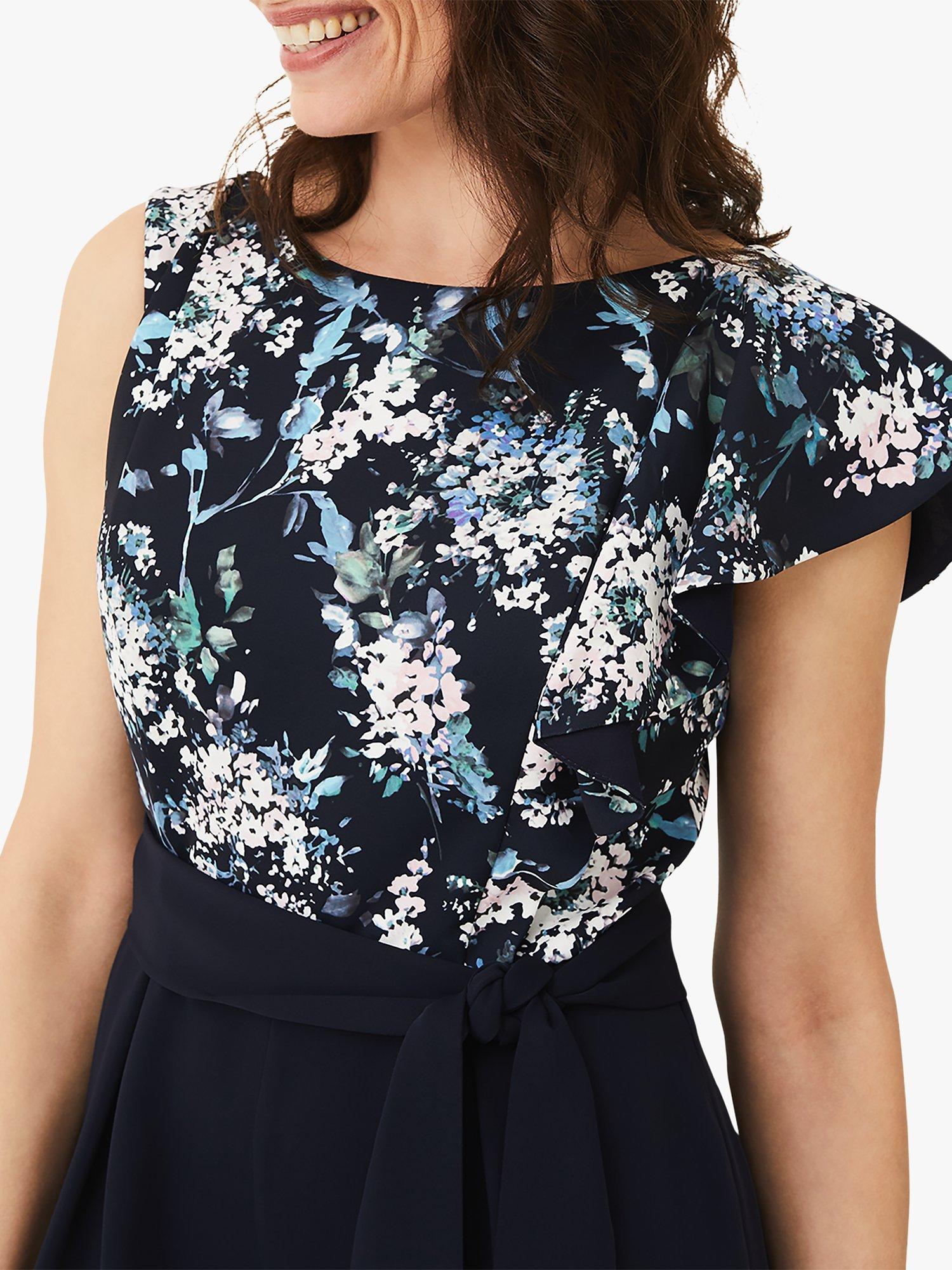 Product image 4 of 7, which shows Phase Eight Casey Floral Bodice Jumpsuit, Blue/Multi, 12