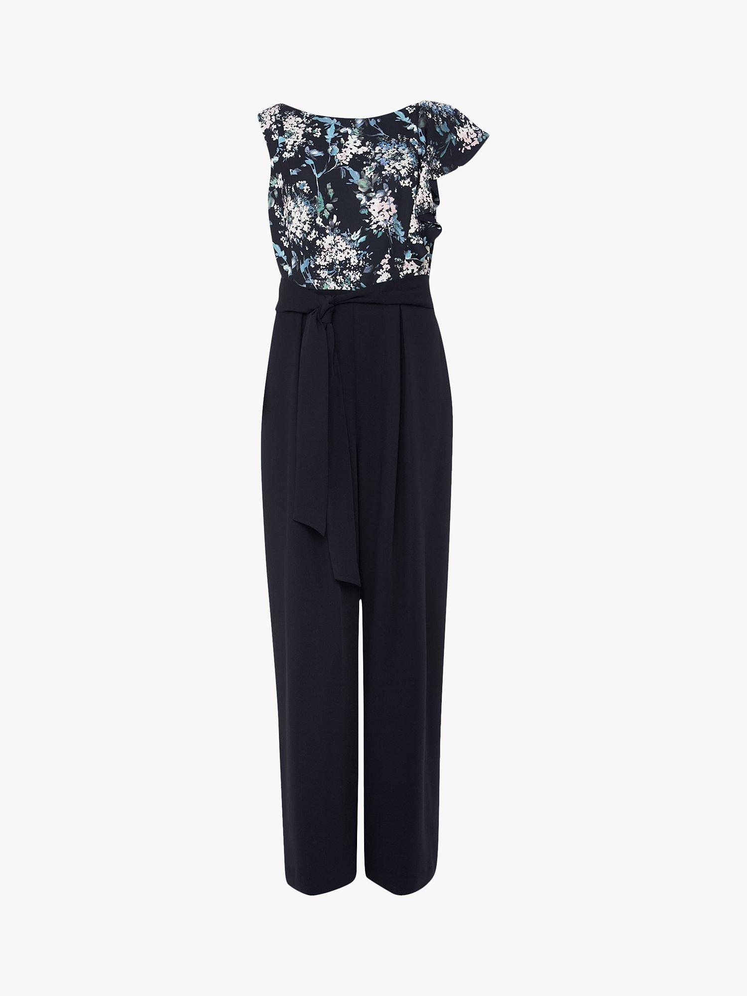 Product image 5 of 7, which shows Phase Eight Casey Floral Bodice Jumpsuit, Blue/Multi, 12