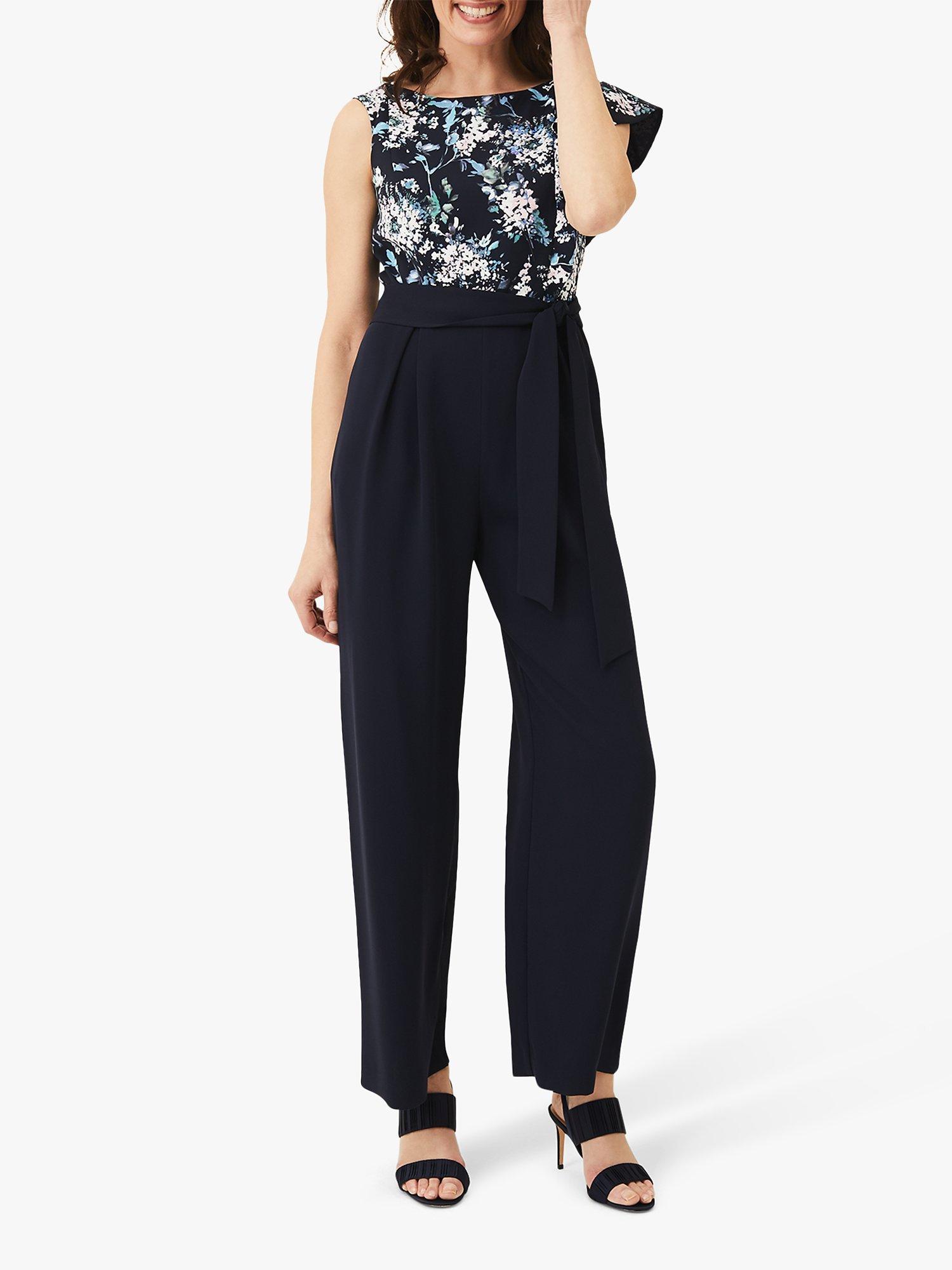 Product image 7 of 7, which shows Phase Eight Casey Floral Bodice Jumpsuit, Blue/Multi, 12