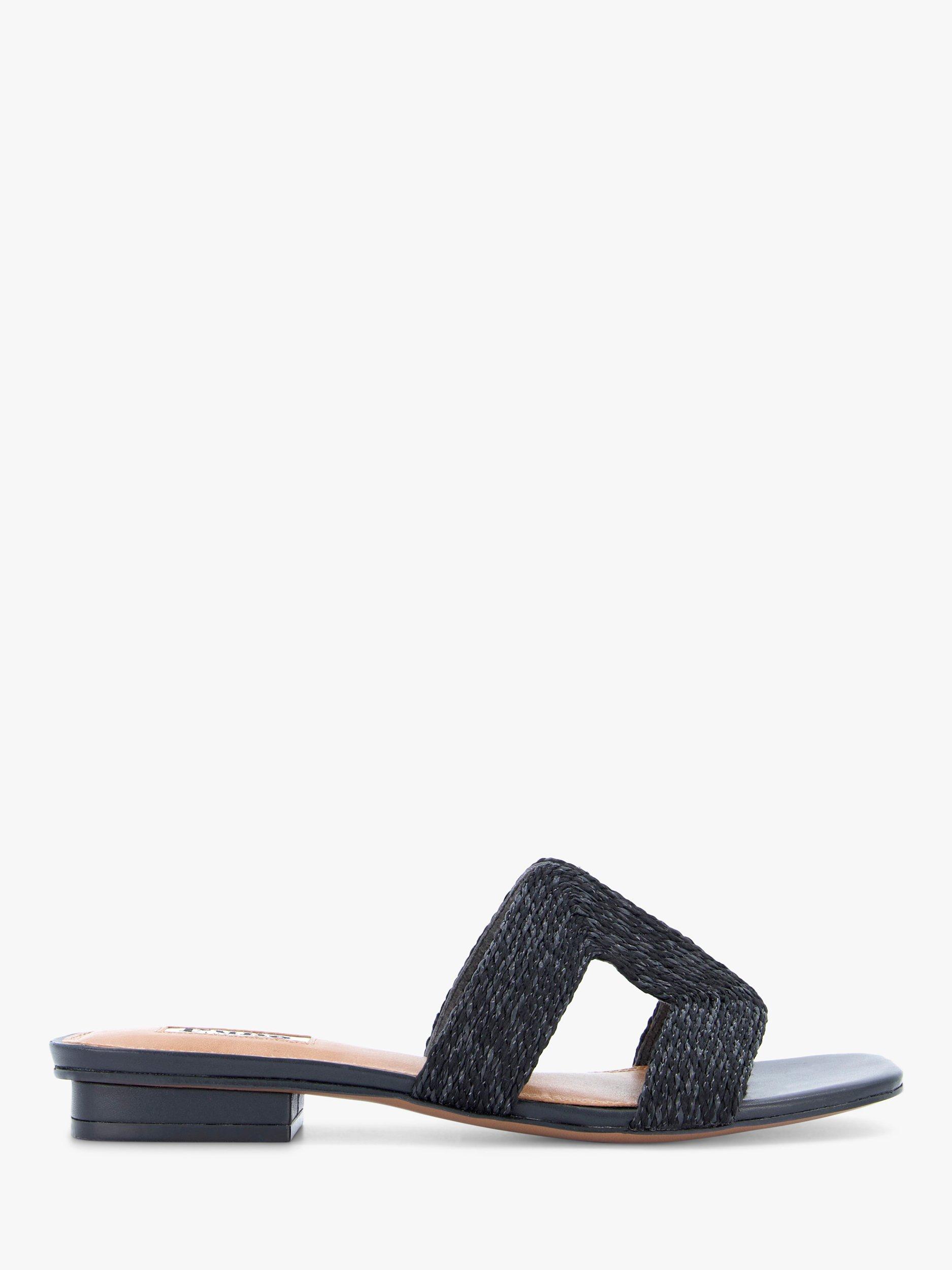 Dune Loupe Flat Sandals, Black
