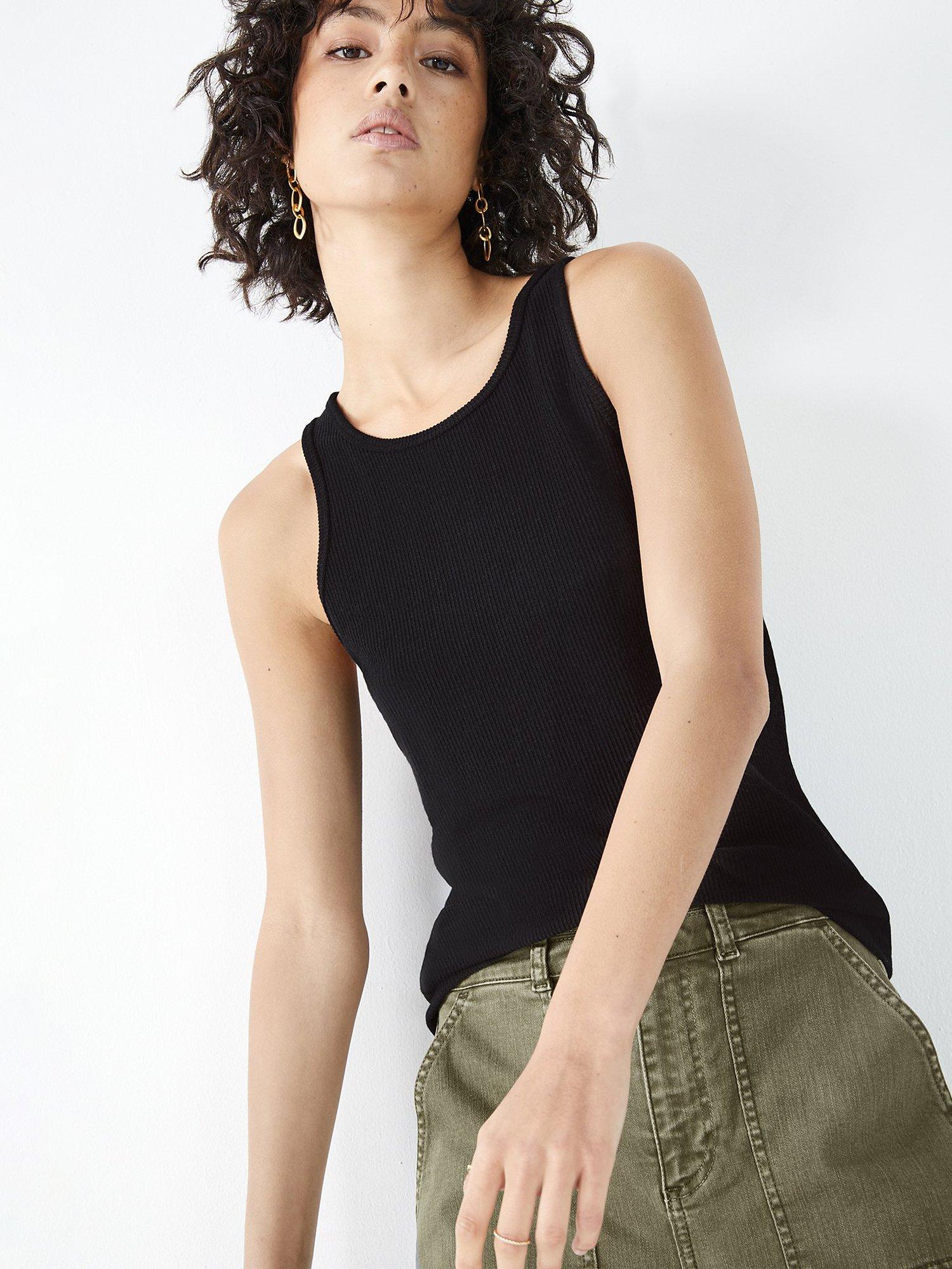 Product image 1 of 4, which shows HUSH Ribbed Scoop Neck Vest, Black, L