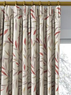 John Lewis Langley Leaf Weave Pair Lined Pencil Pleat Curtains, Rosehip