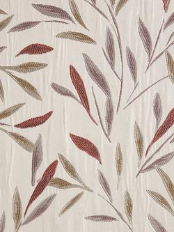 John Lewis Langley Leaf Weave Pair Lined Pencil Pleat Curtains - view 2, Rosehip