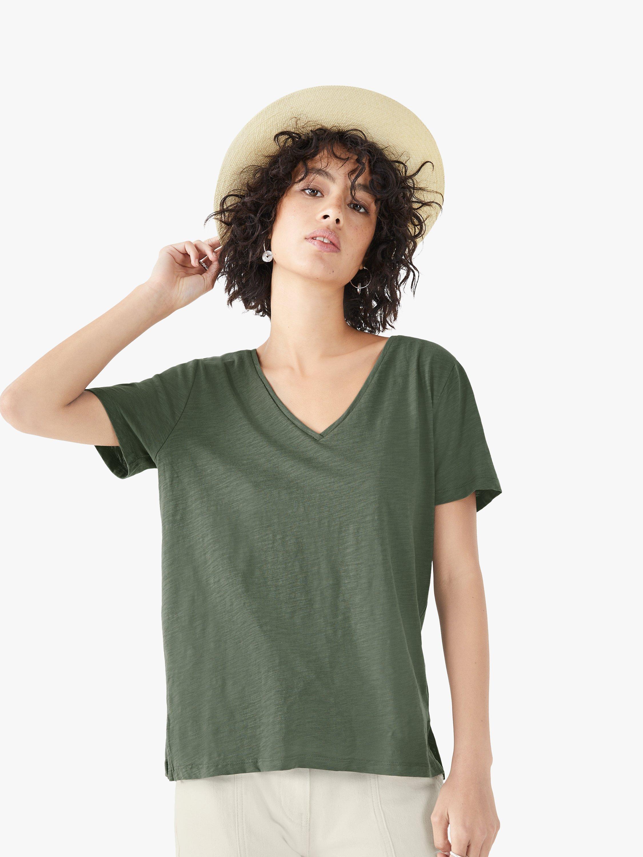 HUSH Linen Blend Deep V-Neck T-Shirt, Khaki