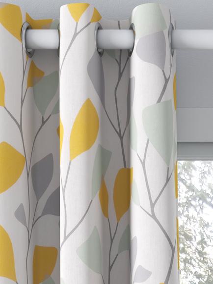 John Lewis Ines Print Pair Lined Eyelet Curtains, Citrine, Citrine