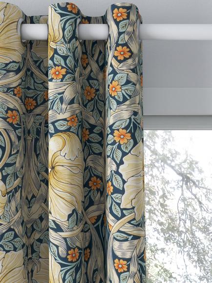 Morris & Co. Pimpernel Pair Thermal Lined Eyelet Curtains, Teal