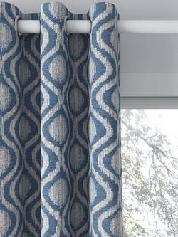 John Lewis Trellis Weave Pair Lined Eyelet Curtains, Bluestone, Bluestone