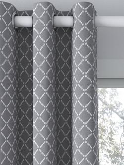 John Lewis Diamond Ikat Print Pair Lined Eyelet Curtains, Storm