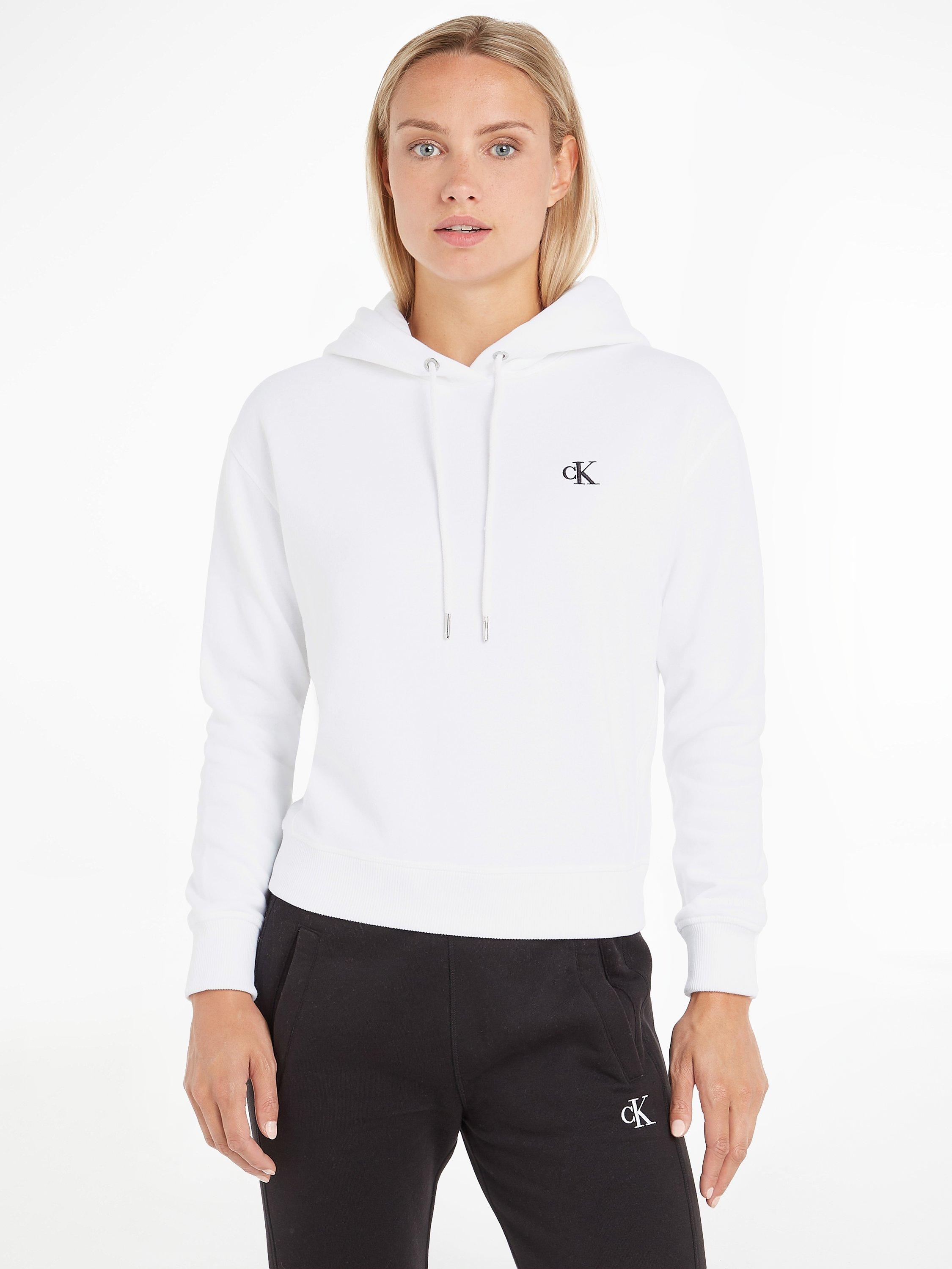 Product image 1 of 5, which shows Calvin Klein Jeans Embroidered Logo Hoodie, Bright White, XS