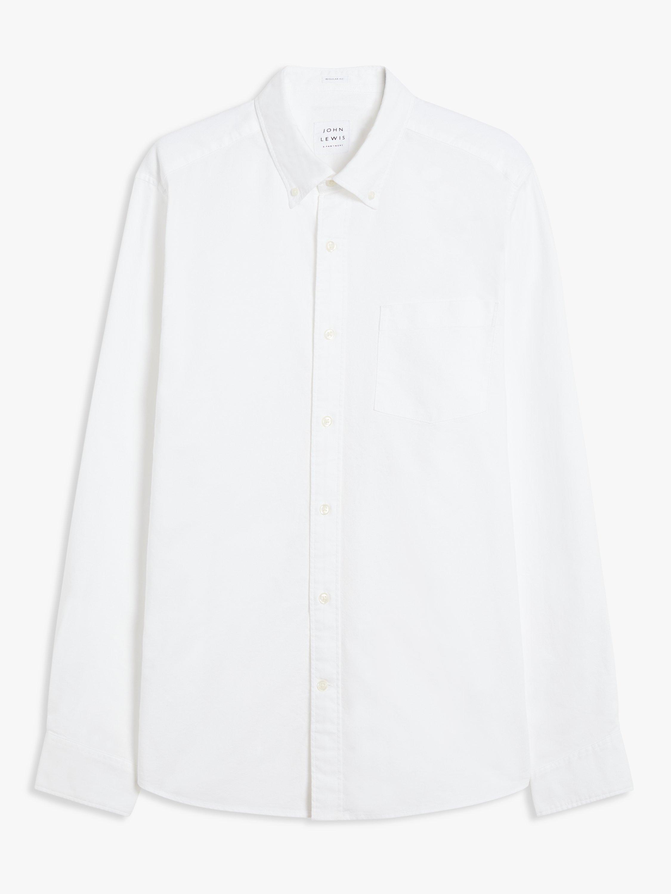 John Lewis Regular Fit Cotton Oxford Button Down Shirt, White, S