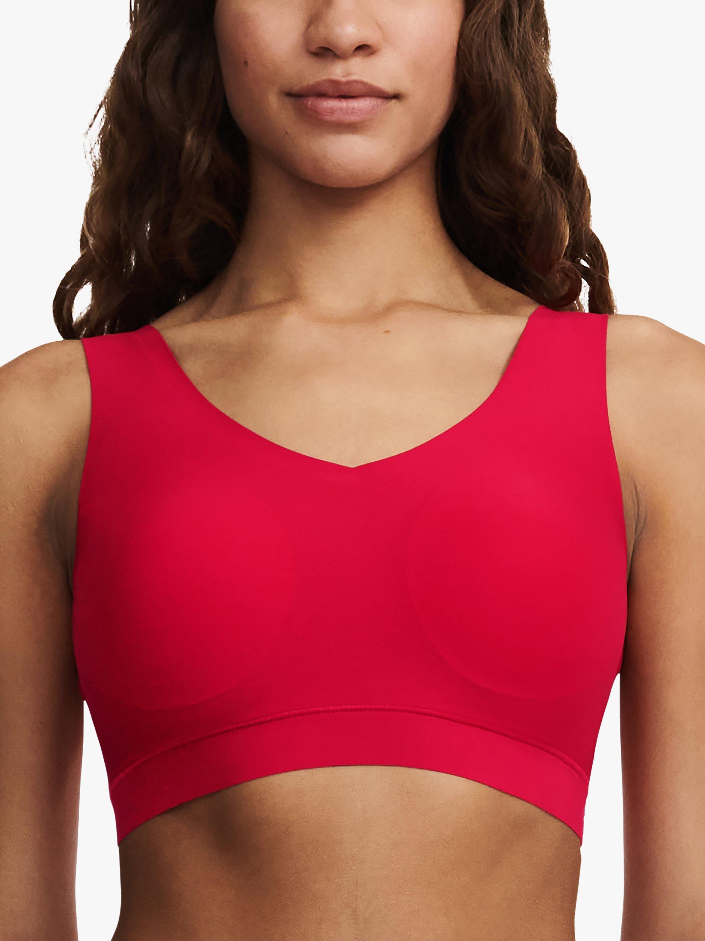 Product image 1 of 6, which shows Chantelle Soft Stretch V-Neck Padded Crop Bra, Poppy Red, XS-S