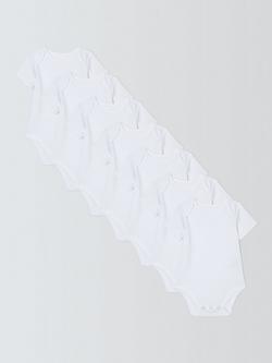John Lewis Baby Cotton Short Sleeve Bodysuit, Pack of 7, White, White