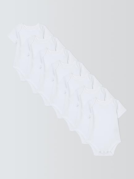 John Lewis Baby Cotton Short Sleeve Bodysuit, Pack of 7, White, White