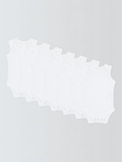 John Lewis Baby Cotton Sleeveless Bodysuit, Pack of 7, White, White