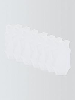 John Lewis Baby Cotton Sleeveless Bodysuit, Pack of 7, White - view 2, White