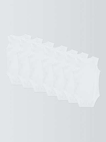 John Lewis Baby Cotton Sleeveless Bodysuit, Pack of 7, White - view 2, White