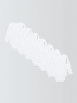 John Lewis Baby Cotton Long Sleeve Bodysuit, Pack of 7, White, White