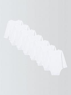 John Lewis Baby Cotton Long Sleeve Bodysuit, Pack of 7, White - view 2, White